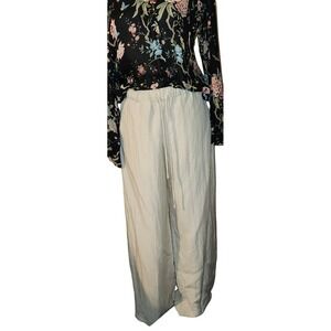 New FDR Beige Wide Leg Linen Blend Drawstring Pants Size Medium Lagenlook